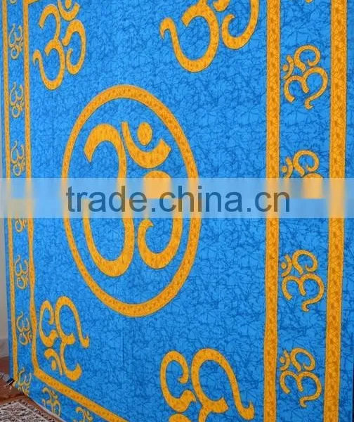 Indian Tapestry Cotton OM Print Blue Wall Hanging Tapestries Throw Mandala Print photo-5