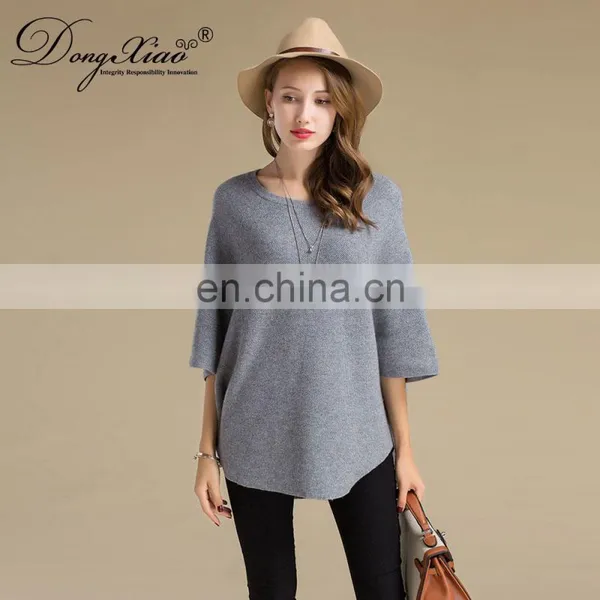 Luxury Pure Cashmere Women's Sweater Half Flare Sleeve Pullover Crew Neck Casual O-Neck Top Solid Style Autumn Season Front Logo photo-5