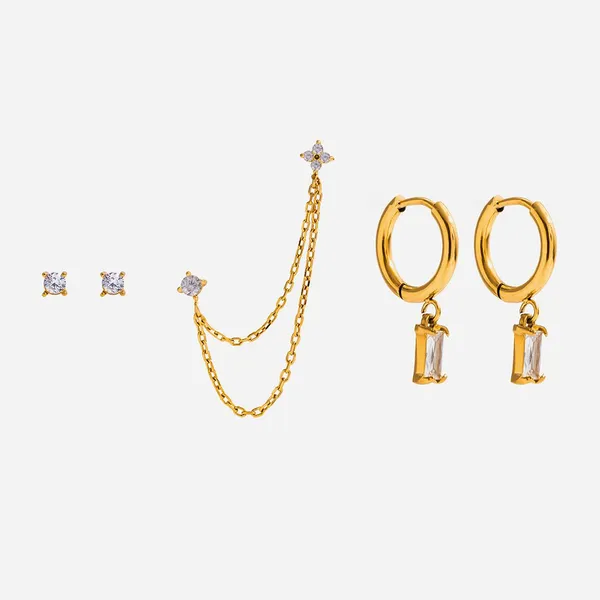 Twist Cross Geometric Stud Earrings With Pearl Onyx Eye in 18K Gold Plated Stainless Steel photo-2