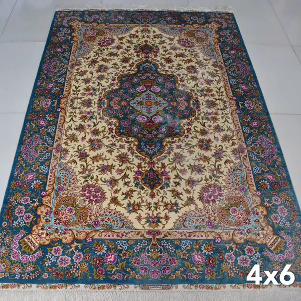 4x6ft Handmade Silk Persian Carpet for Bedroom and Study Room photo-4