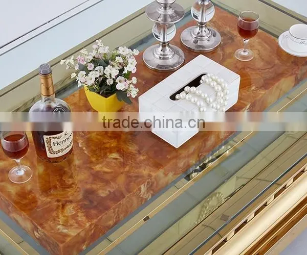 Commercial Furniture Stainless Steel With Plated Gold Modern Design KTV Coffee Table photo-3