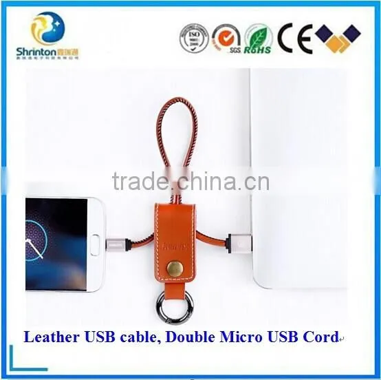 Double Micro USB Cord Leather Data Cable for Samsung Galaxy s6 Htc Mobile Phones photo-2
