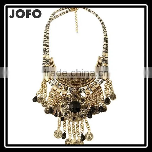 Foreign Trade Fashion Long Luxury Coin Tassel Exaggerated Gem Necklace