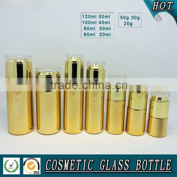 Gold Electropalting Glass Cosmetic Pump Bottle and Skin Care Cream Jar photo-2