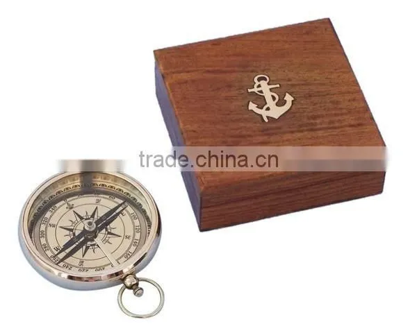 Stylish Solid Brass Compass - Beveled Lensatic Compass w/ Rosewood Box 13409 photo-2