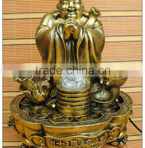 Bronze Color Large Size Resin Water Fountain, Chinese Luckly Buddha Water Fountain