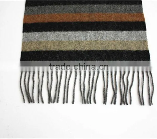 Colorful Stripe Pure Wool Scarf With Fringe photo-5