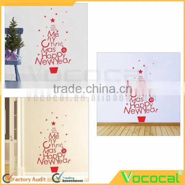 Home Decorative Mural Decal Home Office Shop Wall Sticker Merry Christmas Happy New Year Red Star Snowflake Wallpaper photo-3