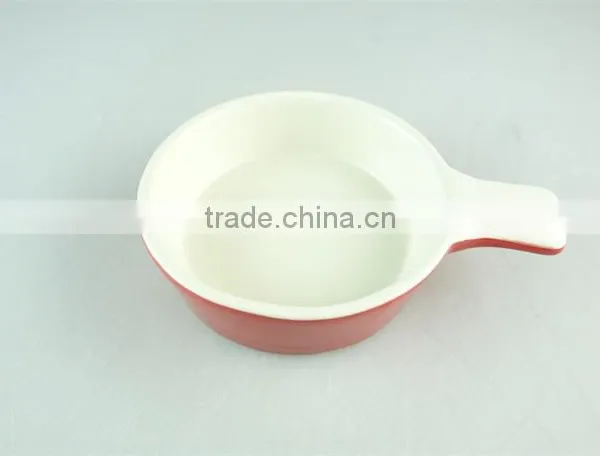 Hot Selling Glazed Red Ceramic Bake Plate With One Handle, Durable Ceramic Bakeware photo-2