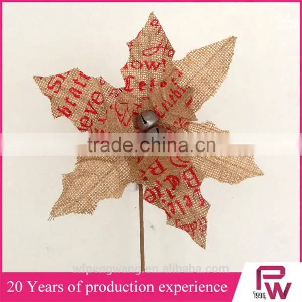 Letters and Rust Bells Linen Poinsettia Christmas Decorations photo-3