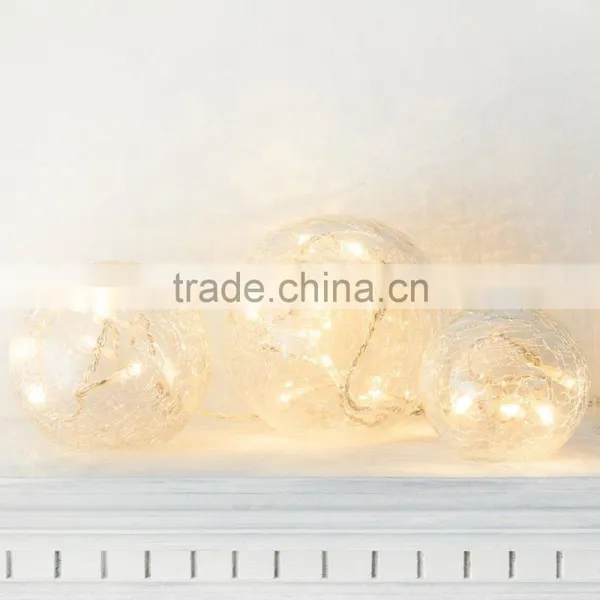 Set of 3 Battery Operated Crackled Glass Warm White Christmas LED Fairy Light Balls photo-3