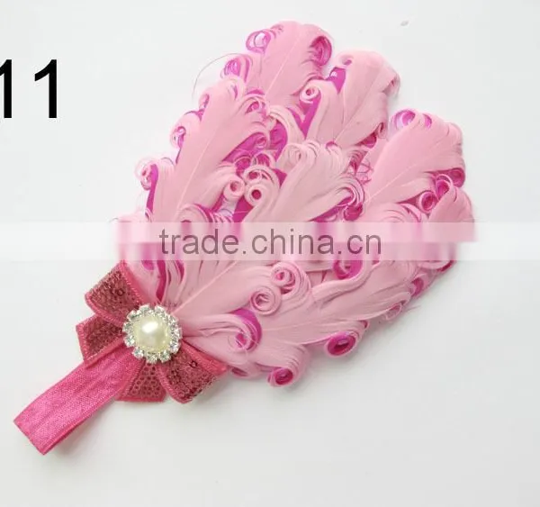 Curly Feather With Pearl Bead Rhinestone for Kids Hair Accessories photo-3
