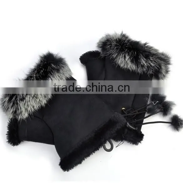 2015 New Women's Rabbit Fur Hand Wrist Fingerless Warm Winter Gloves 3379 photo-2