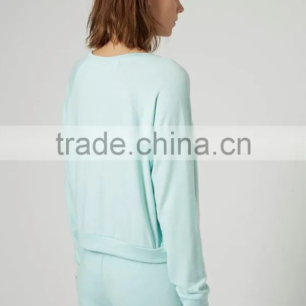 Sky Blue Blank Textured Loungewear Sweater Pajamas for Women photo-3