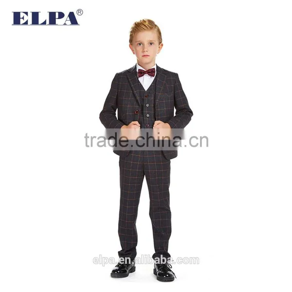 2016 Style ELPA NXB0071Dark Gray Plaid Three Pieces Boy Suits for Wedding /Show photo-3