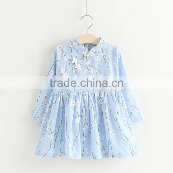 Spring Style Full Printing Girls Kids Long Sleeve Cotton Dress photo-3