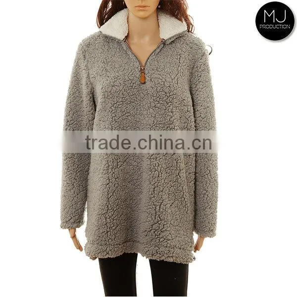 Wholesale Plus Size Clothing Women Fleece 1/4 Zip Sherpa Pullover photo-4