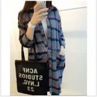 Women\'s Fit Long Section Plaid Flannel Shirt