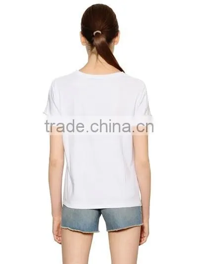 Womens Latest Design Collar Short Sleeve Printed T Shirts Ladies Silk Printing Sold Color Casual T Shirt photo-4