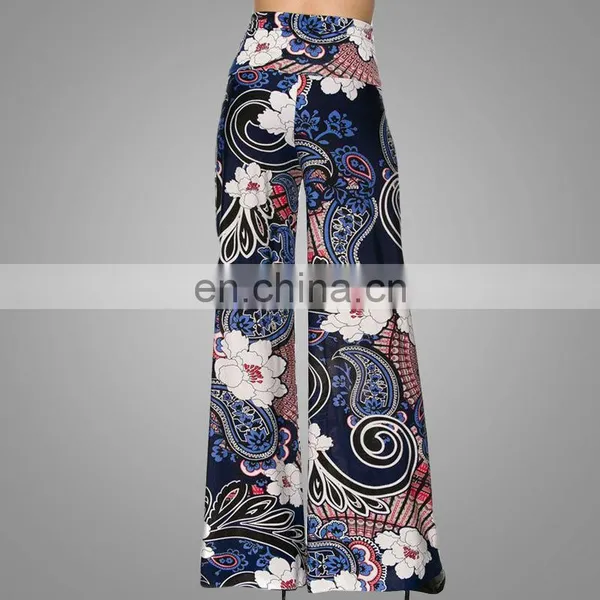 New Arrival Islamic Clothing Womens Vintage Career OL Loose Slim High Waist Floral Printing Wide Leg Long Pants Palazzo Trousers photo-3