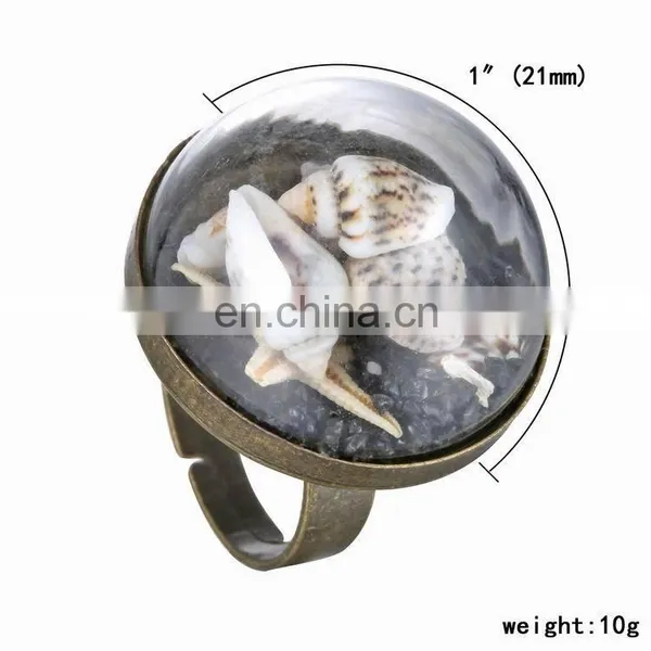 Fashion Vintage Style Antique Copper Ring Couch Black Mini Sand Ring Dome Dangle Adjustable Ring photo-4