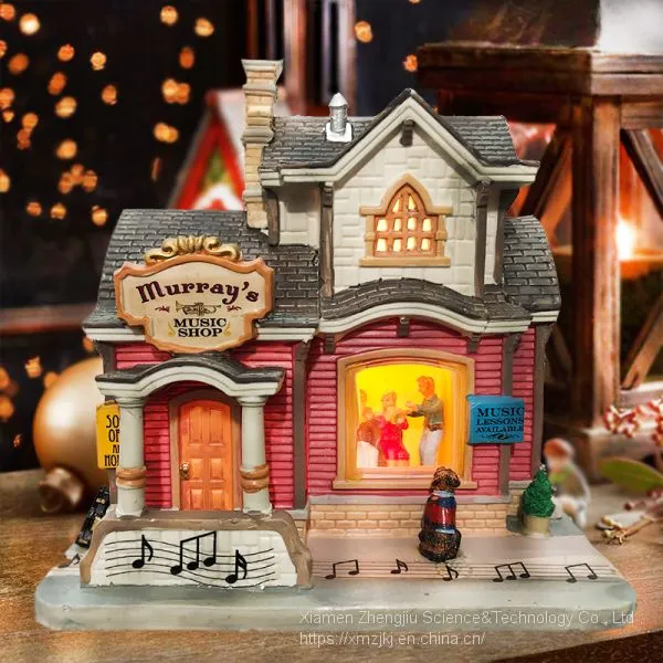 Lundberg Foods Christmas in the CityChristmas Church House With LED Lights Coffee Shop Musical Ski Scene With Polyresin Christmas House Decoration