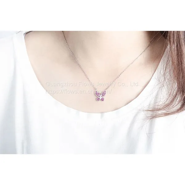 925 Sterling Silver Necklace Inlaid Red Ruby Corundum Personality Butterfly Necklace Chain Women's Silver Jewelry photo-5