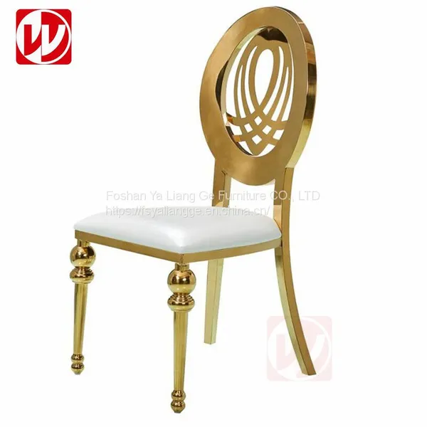 Stackable Gold Stainless Steel Hotel Dining Chair White pu Leather Wedding Chair for Event Party photo-2