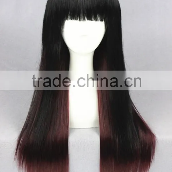 High Quality 65cm Medium Long Straight Black&Wine Red Color Mixed Lolita Wig Synthetic Anime Wig Cosplay Hair Wig Party Wig photo-2