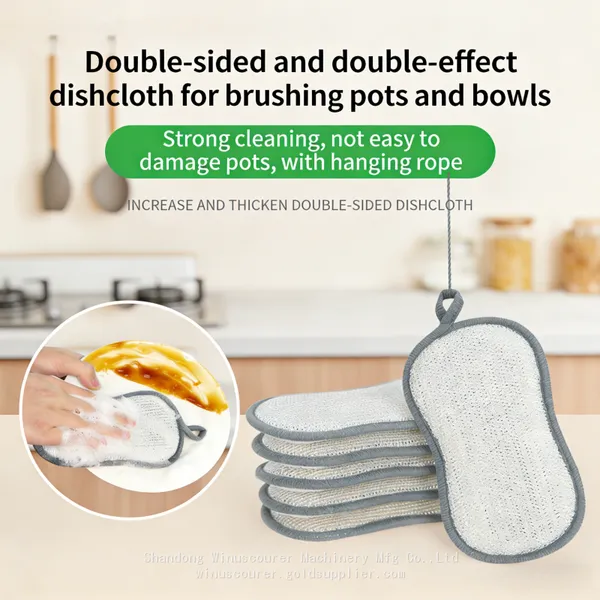 Antibacterial Double-Sided Cleaning Sponges, Metal Mesh Scrubber & Microfiber Dish Sponges With Hanging Design photo-3