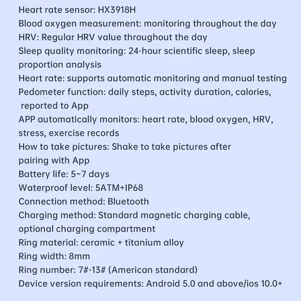 5ATM Ceramic Smart Ring Lightweight Heart Rate Blood Oxygen Sleep Stress Sports Remote Health Monitor App Control With Charging Case photo-5