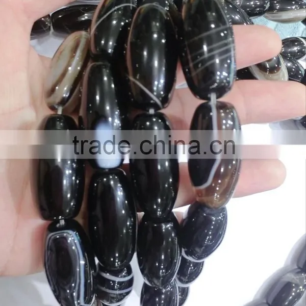 15*30mm Barrel Drum Shape Natural Polished Black Agate Strip Beads photo-2