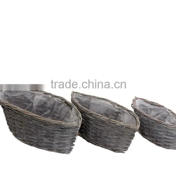 3pcs Beautiful Design Grey Wicker Flower Baskets With Handle photo-2