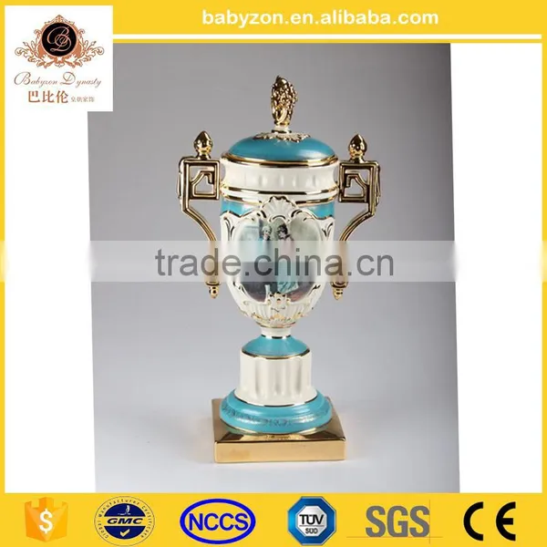 Babyzon Luxury Trophy, Home Decorative Items Ceramic Trophy Cup, Royal Blue Series Trophy photo-4