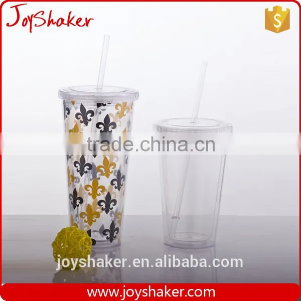 Hot Double Wall Joyshaker Straw Plastic Cup, BPA Free Plastic Cup With Lid 450ml photo-4