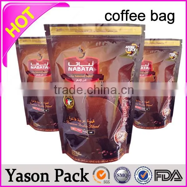 Yason new style and high quality block bottom coffee bag plastic packaging coffee bag with tin tie and one-way valve side gusse