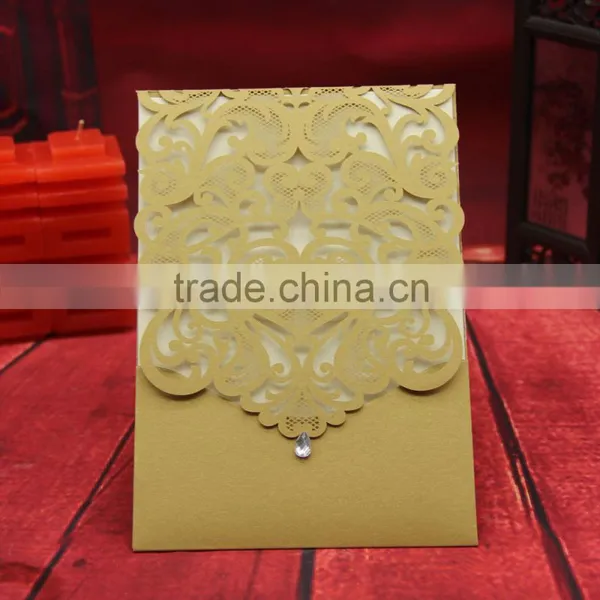 Free Samples Ideal Products Colorful Laser Cut Greeting Cards Wedding Cards With Jewel