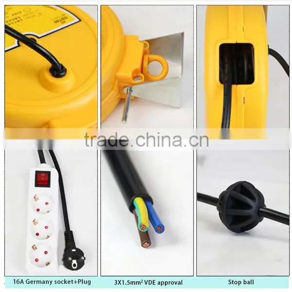 China Durable 6Mself-retracting Spring Loaded 220v Cable Cord Reel Retractable photo-2