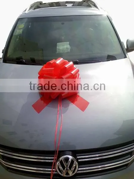 16" Glossy Red Giant POM POM Pull Bow, Wedding Bow, Car Bow, Holidays Decorations, Party Decorations