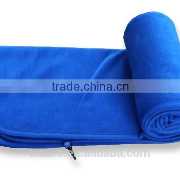 Royal Blue Lightweight Polyester Polar Fleece Airline Travel Home Blanket With Pouch photo-2