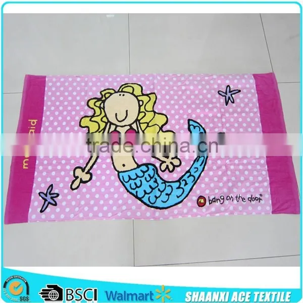 Natural Cotton Wholesale Cartoon Mermaid Printed Kids Beach Towel Cartoon Kids Pool Towel Printed