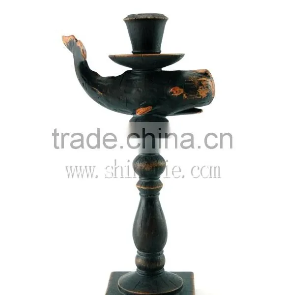 Polyresin Craft Wood Finish Mini Cute Whale Design Candle Holder for Taper