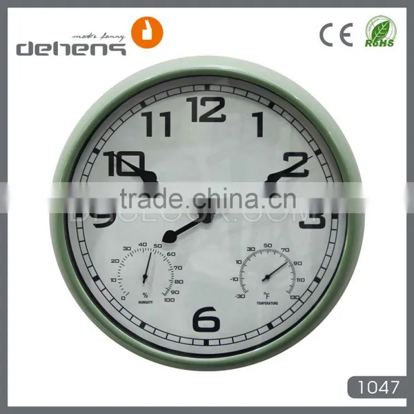 Vintage Large Metal Wall Clock in 16'' With Hygrothermograph photo-2