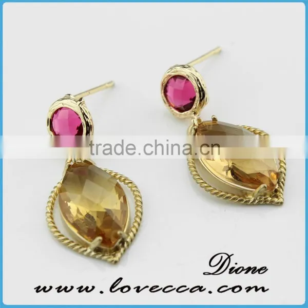 Bulk Wholesale Different Shape Chalcedony Gemstone Brass Dubai Gold Plated Earrings Jewelry photo-3