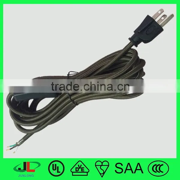 Fabric UL Power Cable Plug With UL 3 Core Power Cord Plug UL 3 Pin Plug