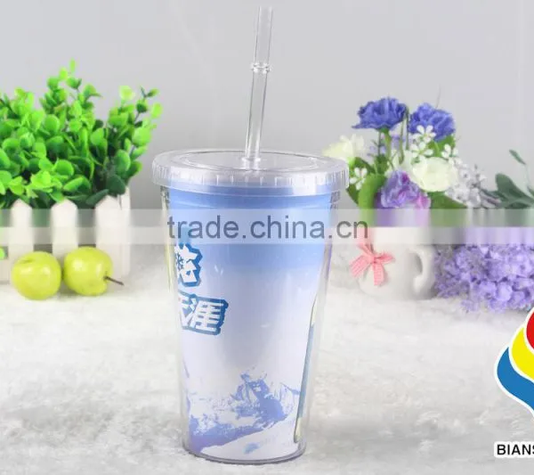 Double Wall Plastic Acrylic Paper Insert Tumbler With Straw photo-3