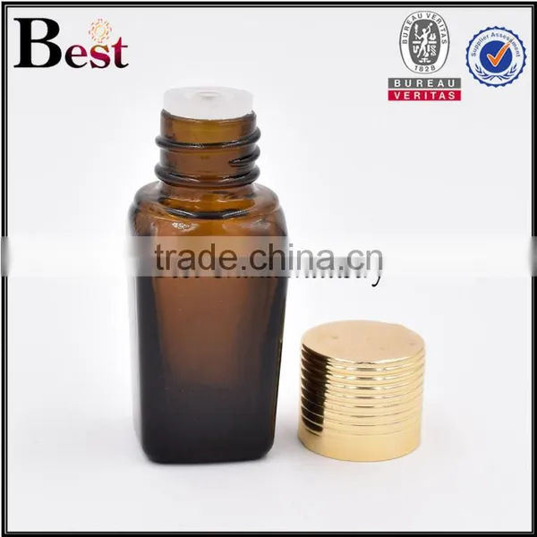 10ml Square Amber Glass Empty Fragrance Oil Bottle With Gold Aluminum Cap photo-2