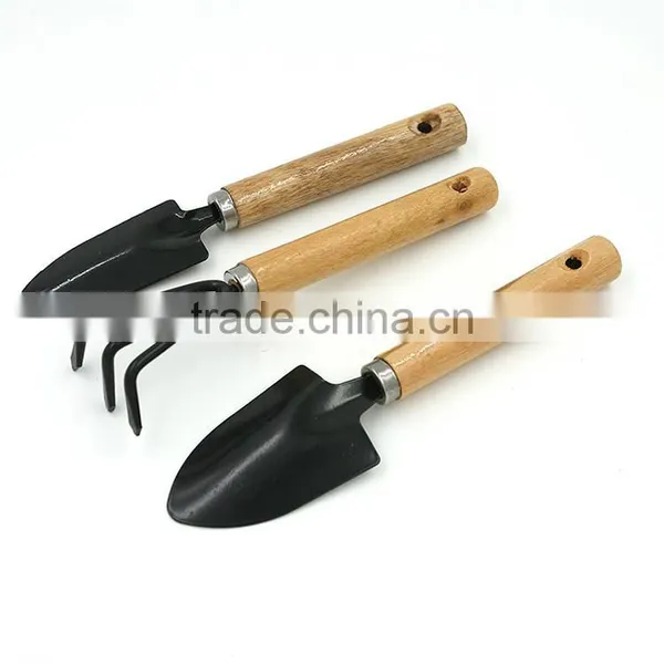 3Pcs/Set Mini Sharp Shovel Rake Wooden Handle Iron Head Plant Tool Set Reinforced Gardening Round Mini Garden Tools
