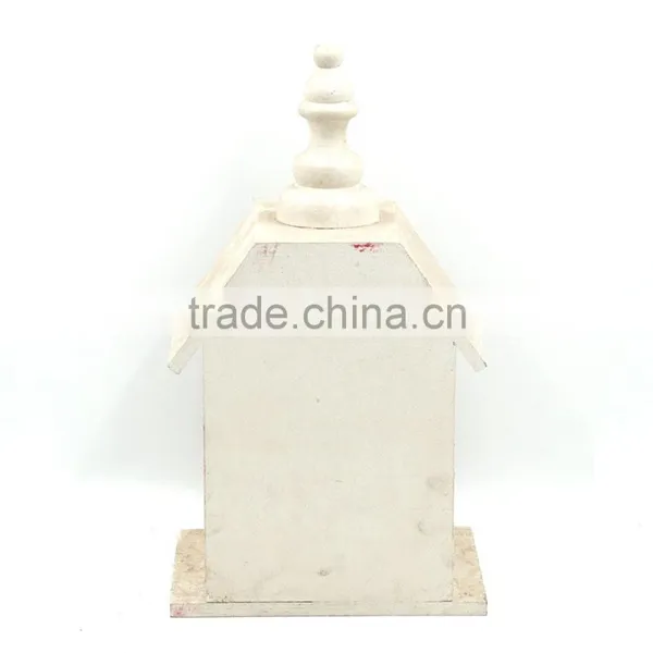 Beautiful Painted Fower White Tower Top Shape Wood Crafts Feeding Station Bird House photo-3