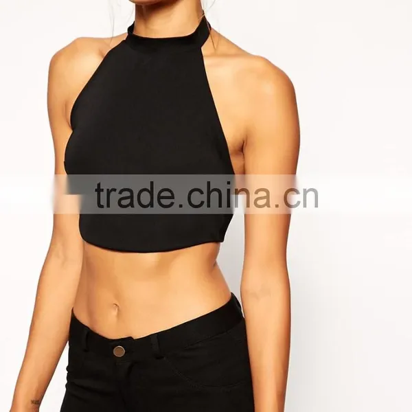 Latest Arrival Open Back Crop Top With Halter Neck In Crepe photo-3